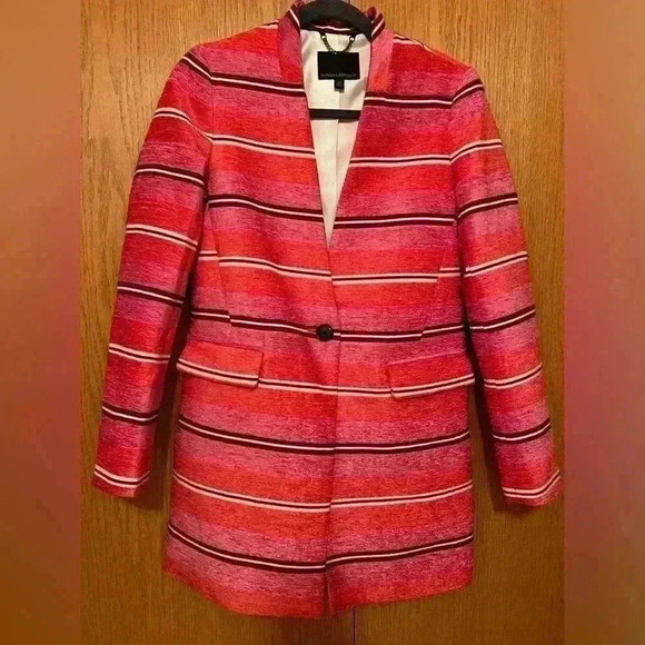 Banana Republic STRIPE COLLARLESS COAT Womens XS - Picture 2 of 10